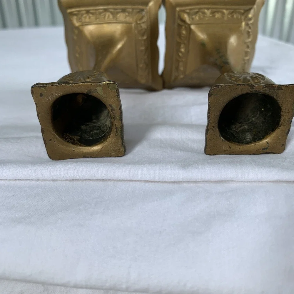 Brass candleholders ornate LOT OF 2 small  4